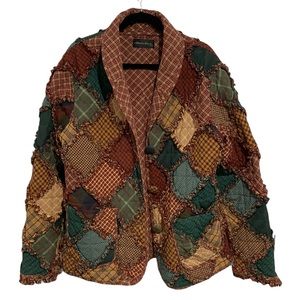 Marigold and burgundy patchwork quilted jacket